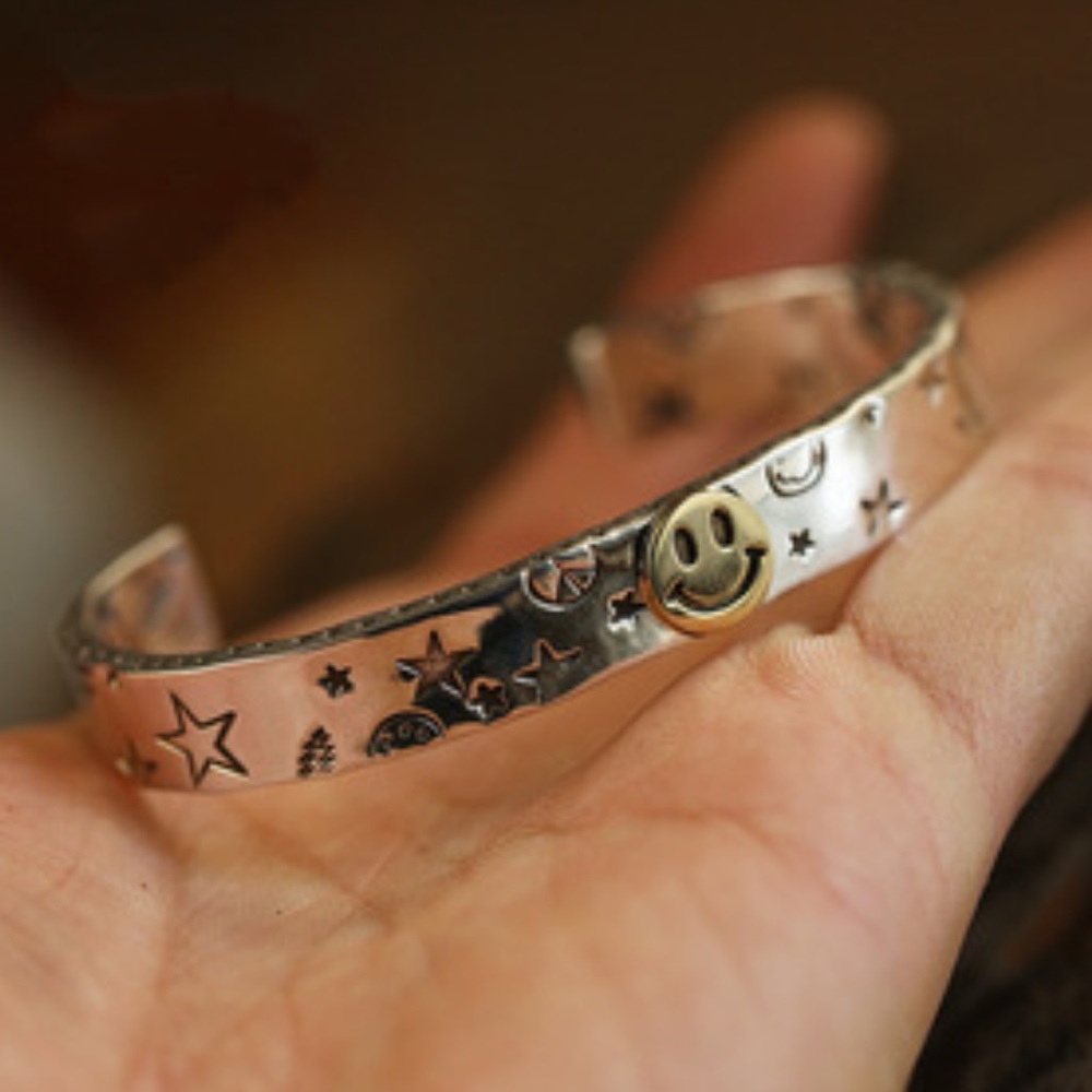 Sterling Silver Happy Face Smiley Bangle Bracelet